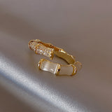 Backgammon Bamboo Ring Female Fashion Personality Niche Design High Quality Zircon Open Ring Korean Style