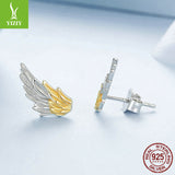 Yinziyun original personalized color separation electroplated wing earrings with three-dimensional texture for men and women 925 pure silver wing earrings