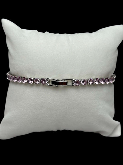 Pulsera Tenis 3 mm Rosa Plata All In Men Joyeria