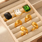 Diamond inlaid geometric ring women's textured titanium steel gold-plated index finger ring