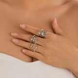 Minimally irregular lava open smooth ring set, niche hollow arc-shaped design ring