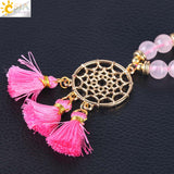 CSJA Japamala 108 Mala Beads 8MM Natural Stone Bracelet Dream Catcher Tassel Charm Bracelet Chakra Prayer Rosary Jewelry