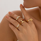 New Women's Trendy Retro Ring Set Street Geometric Hollow Diamond Set Ring Set Ring Combination