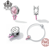 Avele Sterling Silver S925 Princess's Magic Mirror Beaded Bracelet Pink Oil Drop Zircon Beautiful Bow Beads