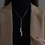 New 925 Sterling Silver Sweater Chain Women's Niche Design Long Pendant Geometric Necklace