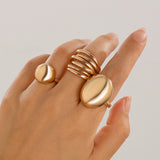 Geometric Metal Wind Lava Line Ring Set Irregular Smooth Surface Opening Texture Retro Rings
