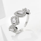 Geometric Square Water Drop Zircon Ring for Women, European and American Fashion Retro Open Ring