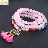 CSJA Japamala 108 Mala Beads 8MM Natural Stone Bracelet Dream Catcher Tassel Charm Bracelet Chakra Prayer Rosary Jewelry