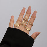 Geometric Metal Wind Lava Line Ring Set Irregular Smooth Surface Opening Texture Retro Rings