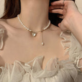 Beating Heart Natural Freshwater Pearl Love Shell Tassel Necklace Female Light Luxury Niche High-End Collarbone Chain