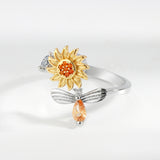 S925 Sterling silver sunflower rotating ring with diamonds simple and versatile popular anti stress ring