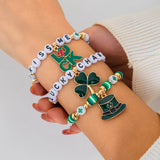 Festive Gift: Clover Letter Bracelet, Simple Green Bead Bracelet, Beer Festival Jewelry