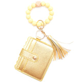 Colorful Silicone Bead Bracelet Card Holder PU Tassel Women's Wallet Keychain Silicone Beaded Bracelet