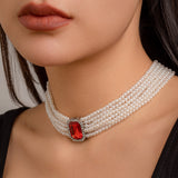 Retro Baroque court style, light luxury, elegant, multi-layered layered necklace with inlaid diamonds