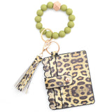 Colorful Silicone Bead Bracelet Card Holder PU Tassel Women's Wallet Keychain Silicone Beaded Bracelet