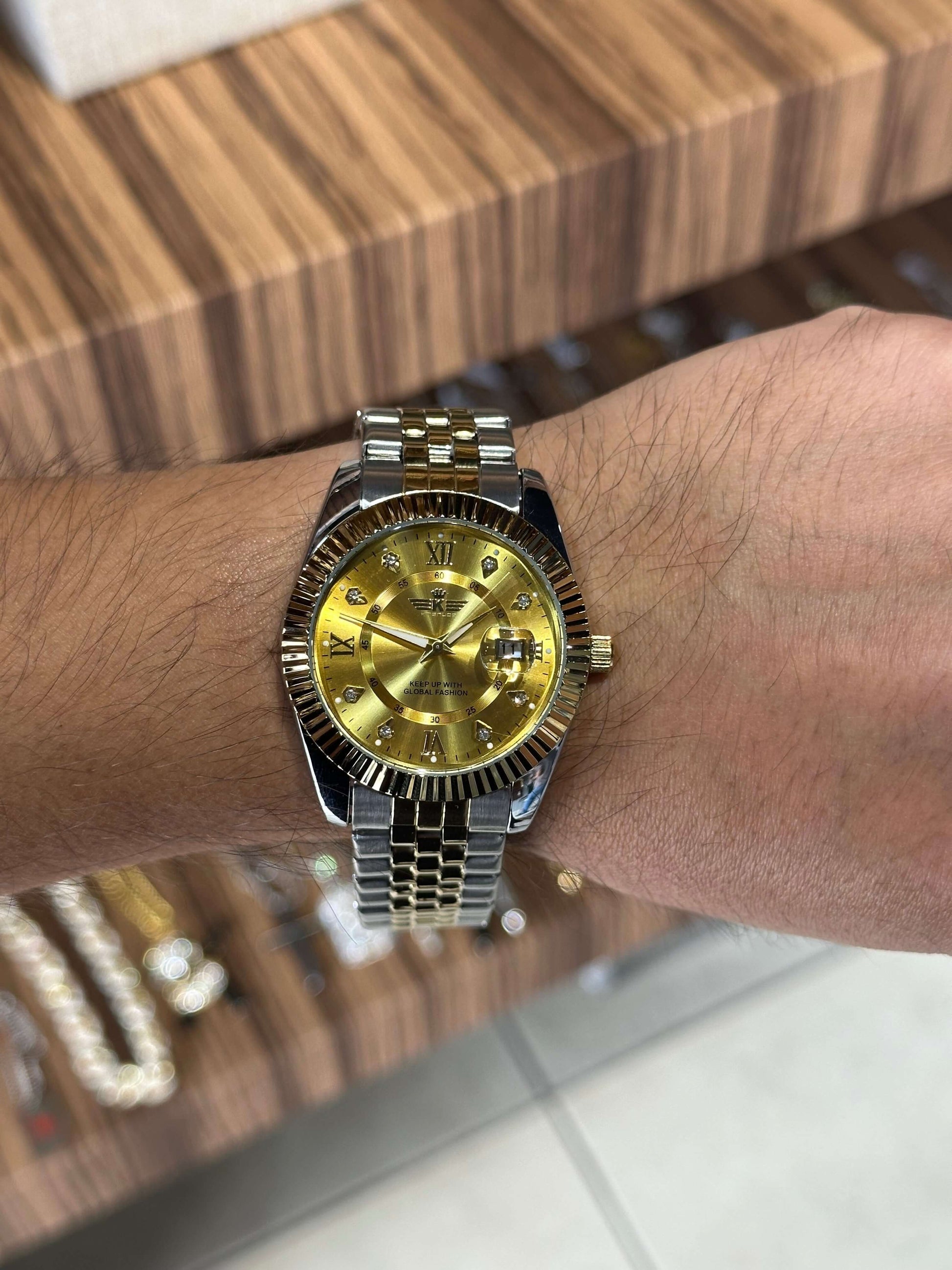 Reloj Tipo Rlx Combinado Dorado All In Men Joyeria