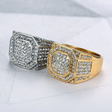 Titanium Steel Gold Plated Full Diamond Men's Ring