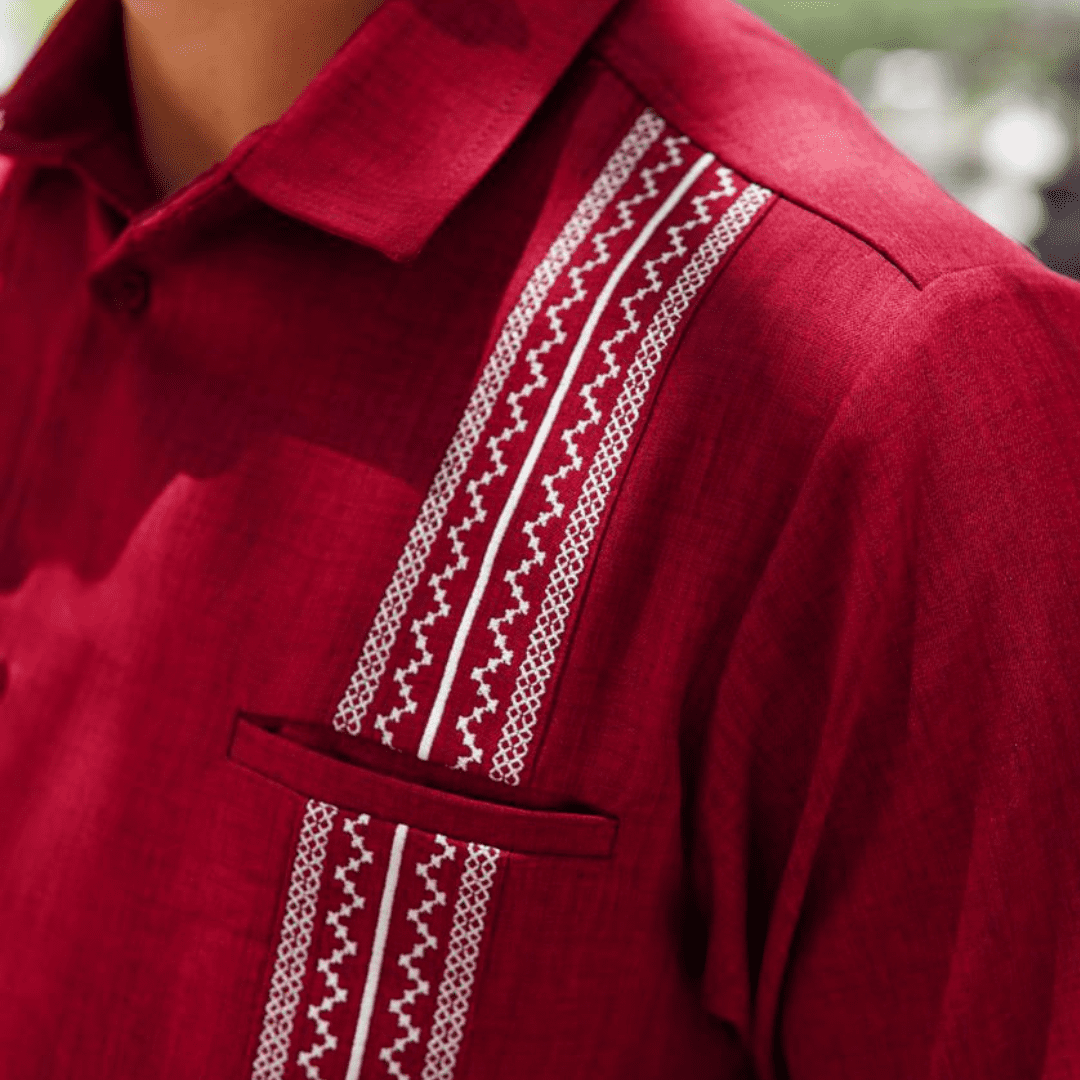 Camisa Guayabera Tinto LeMaan Tienda de Moda Artesanal