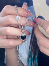 Black Love Necklace Female Pin Full Drill Ins Personality Fashion Retro Wild Collarbone Chain