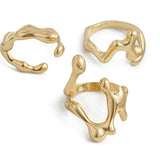 Minimally irregular lava open smooth ring set, niche hollow arc-shaped design ring