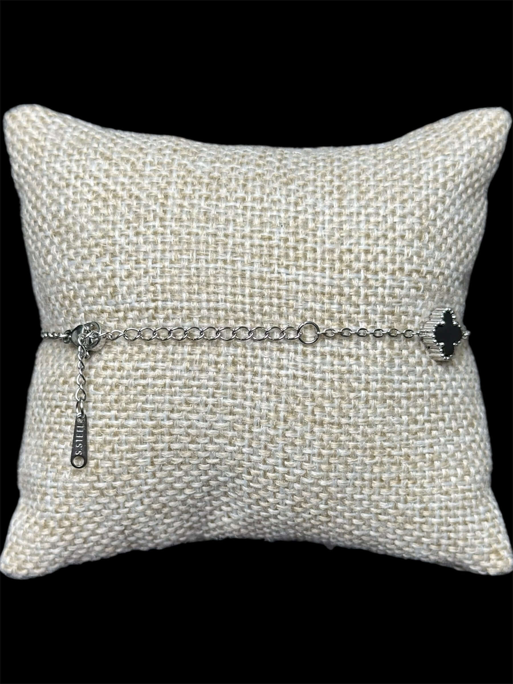 Pulsera VC Negra Plata Trebol Mini Acero Inoxidable All In Men Joyeria