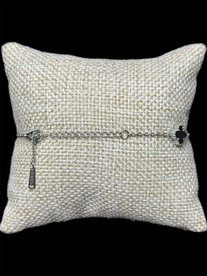 Pulsera VC Negra Plata Trebol Mini Acero Inoxidable All In Men Joyeria