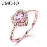 UMCHO Pink Morganite Rings for Women 925 Sterling Silver Ring Heart Engagement Wedding Band Valentine's Day gift Fine Jewelry