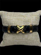 Pulsera Cuero X Dorada All In Men Joyeria