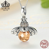 Personality Inlaid Small Bee High Grade Crystal S925 Sterling Silver Necklace Bracelet Dual Use Pendan