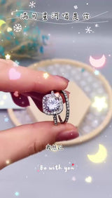 New square inlaid zircon two-piece ring ladies jewelry couple set ring