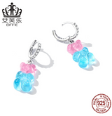 Avelle Fashion Fantasy Sterling Silver s925 Candy Bear Ear Buckle Color Resin Zircon Animal Earrings