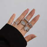 Geometric Metal Wind Lava Line Ring Set Irregular Smooth Surface Opening Texture Retro Rings