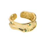 Foxanry 925 Stamp Rings New Fashion Elegant Vintage Creative Irregular Texture Green Zircon Party Jewelry for Women
