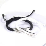 Hand woven black and white rope with engraved steel plate lettering love magnetic stainless steel couple bracelet