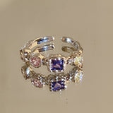 Dopamine love colored zircon diamond ring female niche index finger high-end fashion personality open ring