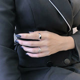 Korea Style Woman S925 Sterling Silver Ring Simple Black Enameled Heart Opening Women's Ring Silver 925 Jewelry
