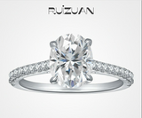 S925 Sterling Silver  2 Carat Oval Moissanite Ring Four-Prong Wedding Ring French Style Engagement Ring