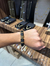 Pulsera Cuero X Dorada All In Men Joyeria