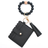 Colorful Silicone Bead Bracelet Card Holder PU Tassel Women's Wallet Keychain Silicone Beaded Bracelet
