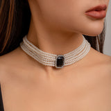 Retro Baroque court style, light luxury, elegant, multi-layered layered necklace with inlaid diamonds