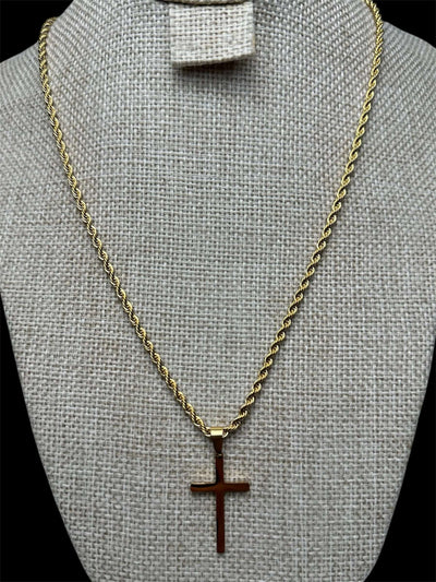 Cadena Cruz Plana Dorada Acero Inoxidable All In Men Joyeria