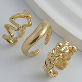 Geometric Metal Wind Lava Line Ring Set Irregular Smooth Surface Opening Texture Retro Rings