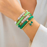 Festive Gift: Clover Letter Bracelet, Simple Green Bead Bracelet, Beer Festival Jewelry