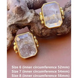 Retro Square Natural Stone Crystal Ring Metal Geometry for Women Brass Jewelry Fashion  High Quality Gifts European American
