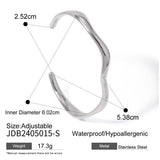 18K Gold Stainless Steel Fine Ripple Open Bangle Ins Minimalist Trendy Titanium Steel Bracelet for Women