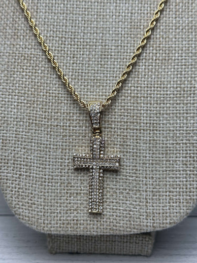 Cadena Dije Cruz Dorada Plana 3.5 cm All In Men Joyeria