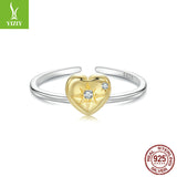 Yinziyun Original Couple's 18K Gold Plated Love Splicing Open Ring Starry Heart s925 Pure Silver Ring
