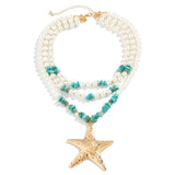 Exaggerated starfish pendant necklaces, niche women's necklaces, layered imitation pearl ocean style necklaces