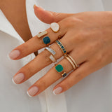 French retro irregular alloy ring light luxury style geometric drip oil ring set