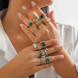 French retro irregular alloy ring light luxury style geometric drip oil ring set